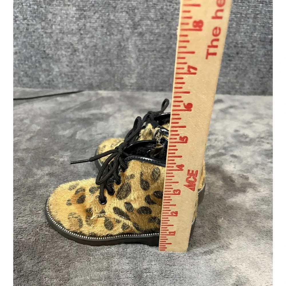 Unbranded Leopard Faux Fur Boots Toddler 7 7.5 Brown Punk Grunge Lace Up EU 23